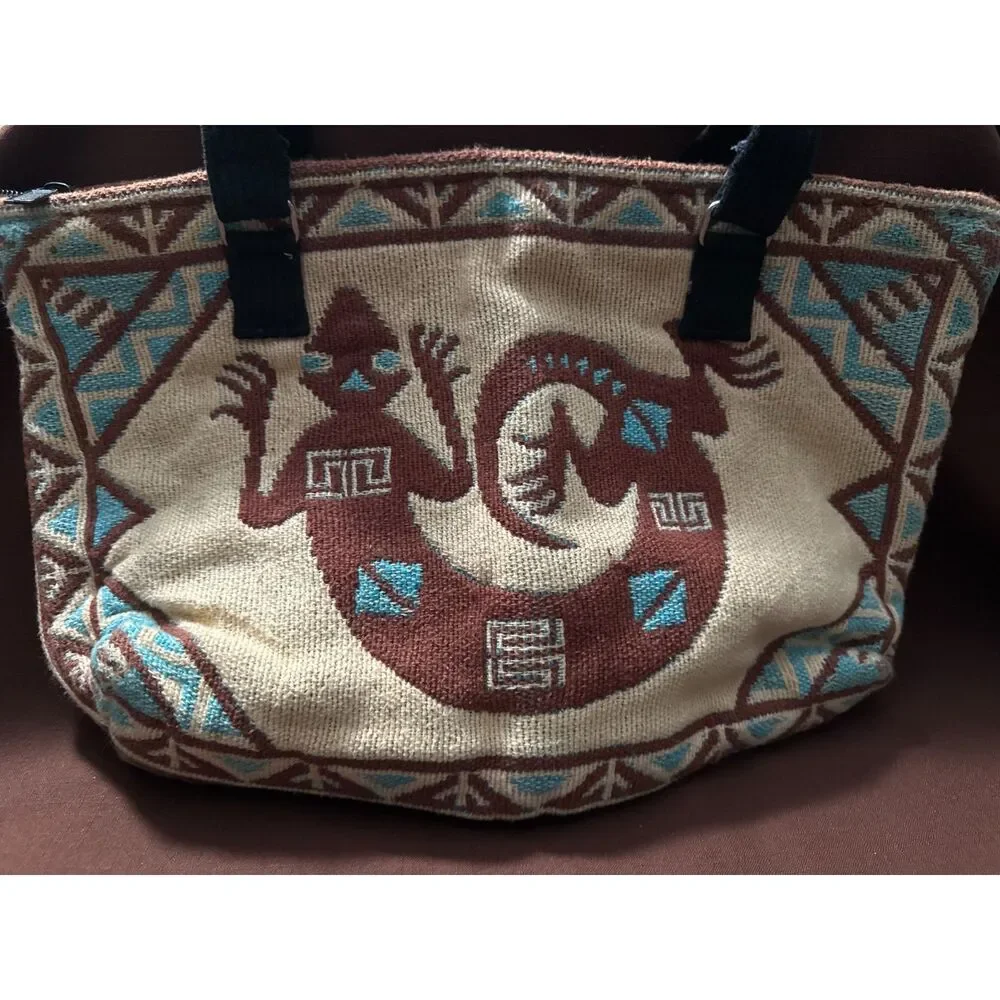 Southwestern Gecko Zipper Canvas Handbag Purse